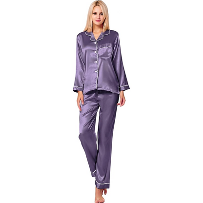 Long Sleeve Satin Button Down Sleepwear Pajama Set