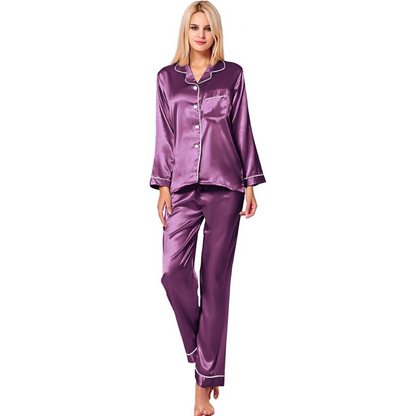 Long Sleeve Satin Button Down Sleepwear Pajama Set