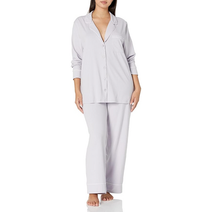 Long Sleeve Button Down Pajama Set With Adjustable Pants