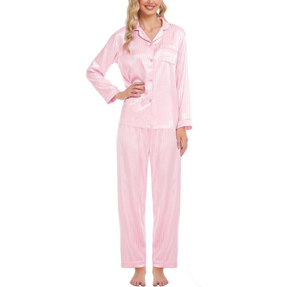 Striped Long Sleeve Satin Pajama Set