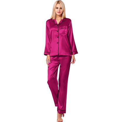 Long Sleeve Satin Button Up Pajama Set