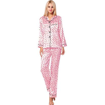 Long Sleeve Satin Printed Button Down Pajama Set