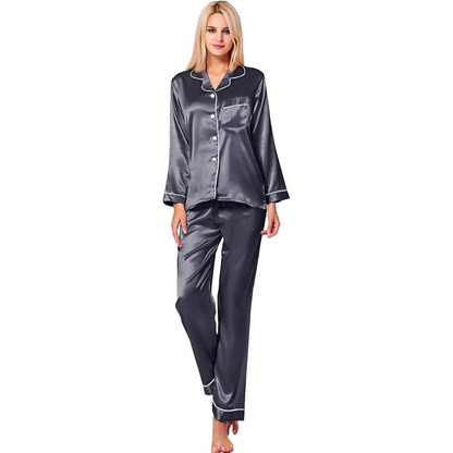 Long Sleeve Satin Button Down Sleepwear Pajama Set