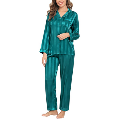 Striped Long Sleeve Satin Pajama Set