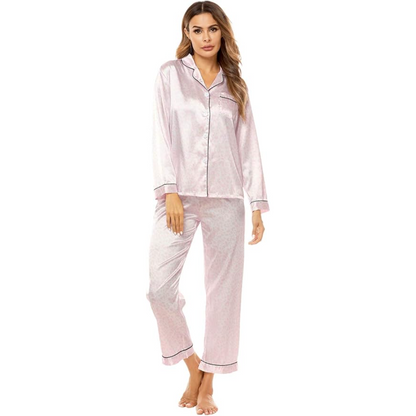 Long Sleeve Satin Button Down Sleepwear Pajama Set