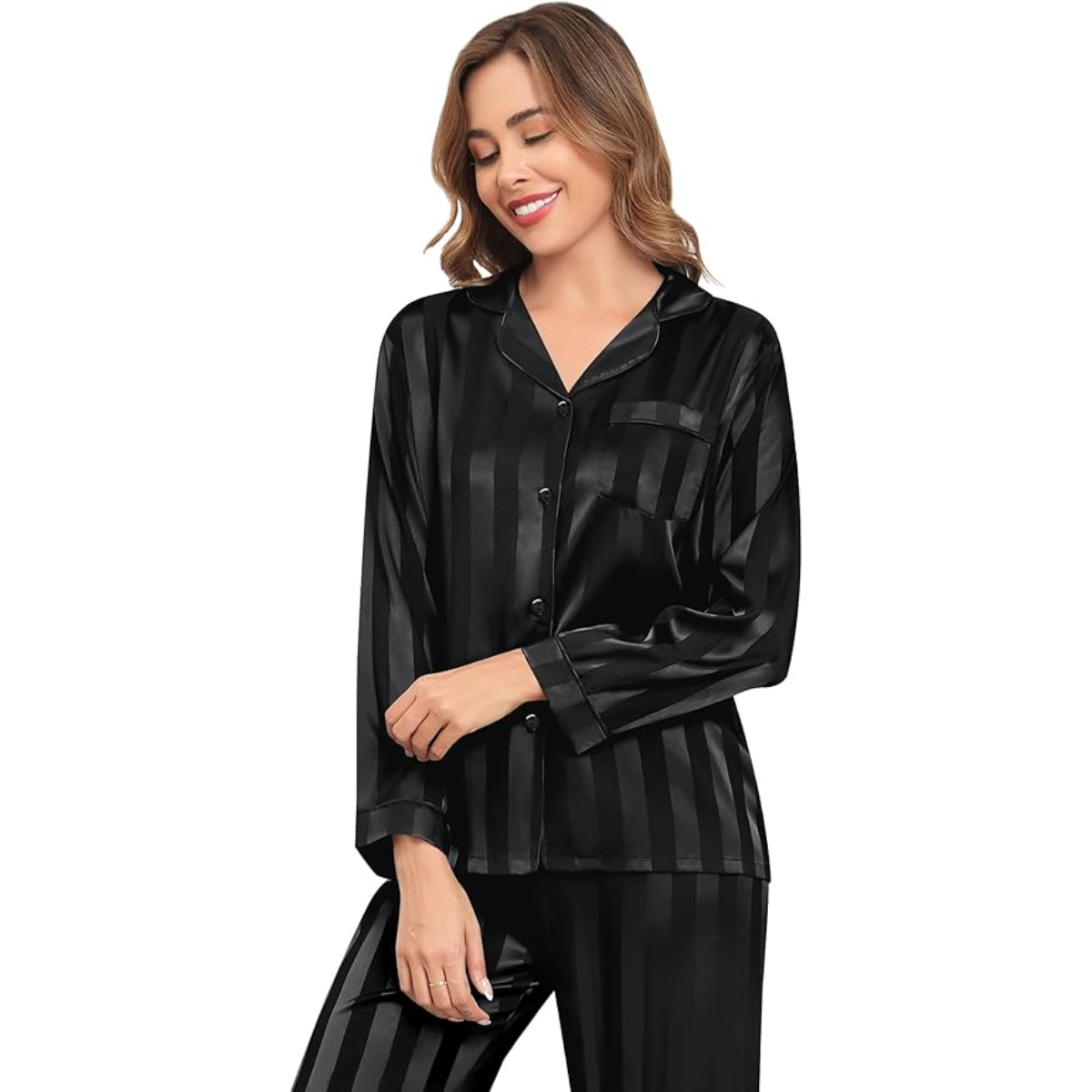 Striped Long Sleeve Satin Pajama Set