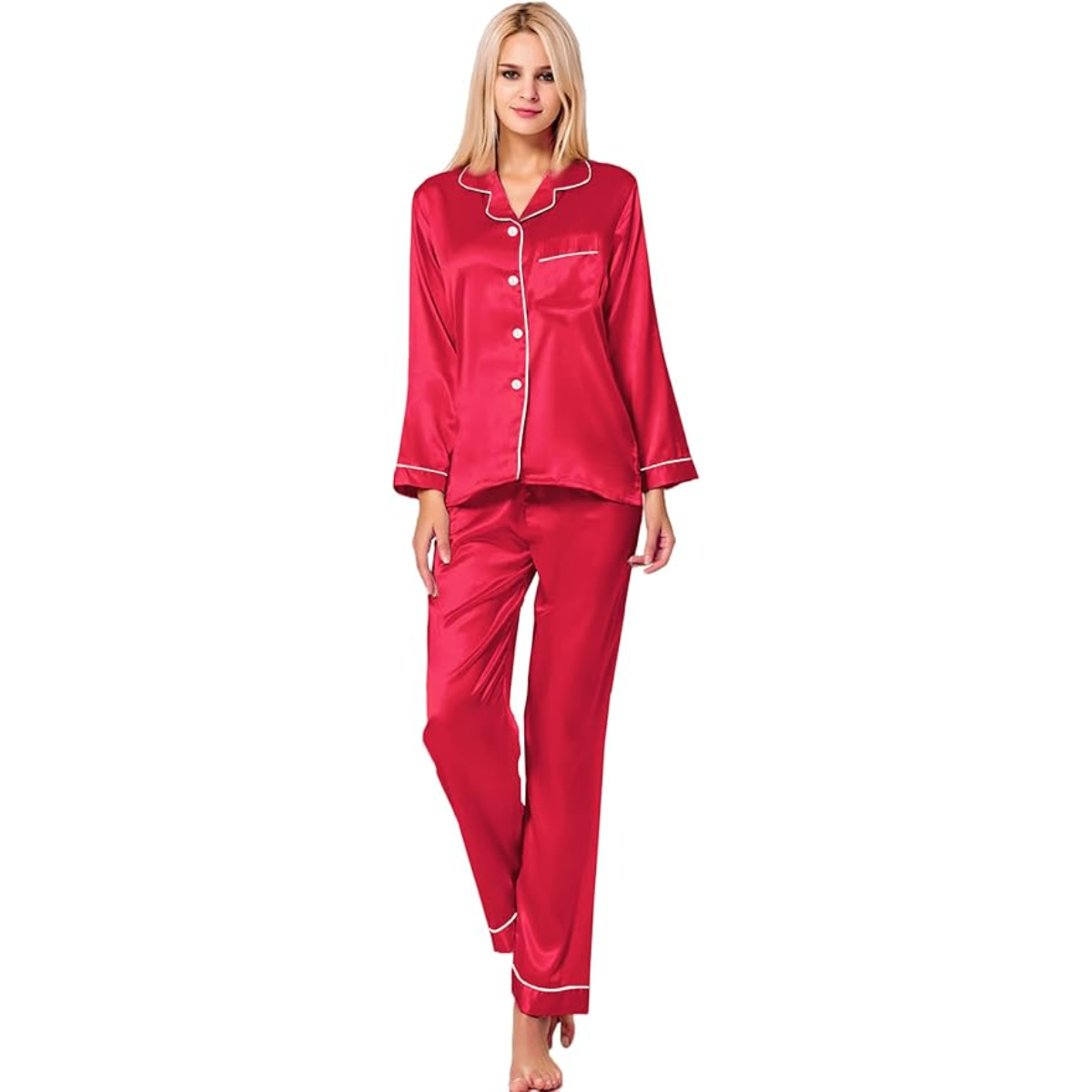 Long Sleeve Satin Button Down Sleepwear Pajama Set