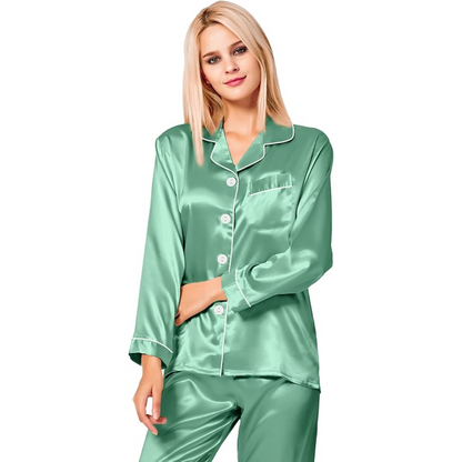 Long Sleeve Satin Button Down Sleepwear Pajama Set