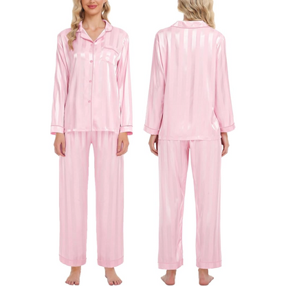 Striped Long Sleeve Satin Pajama Set