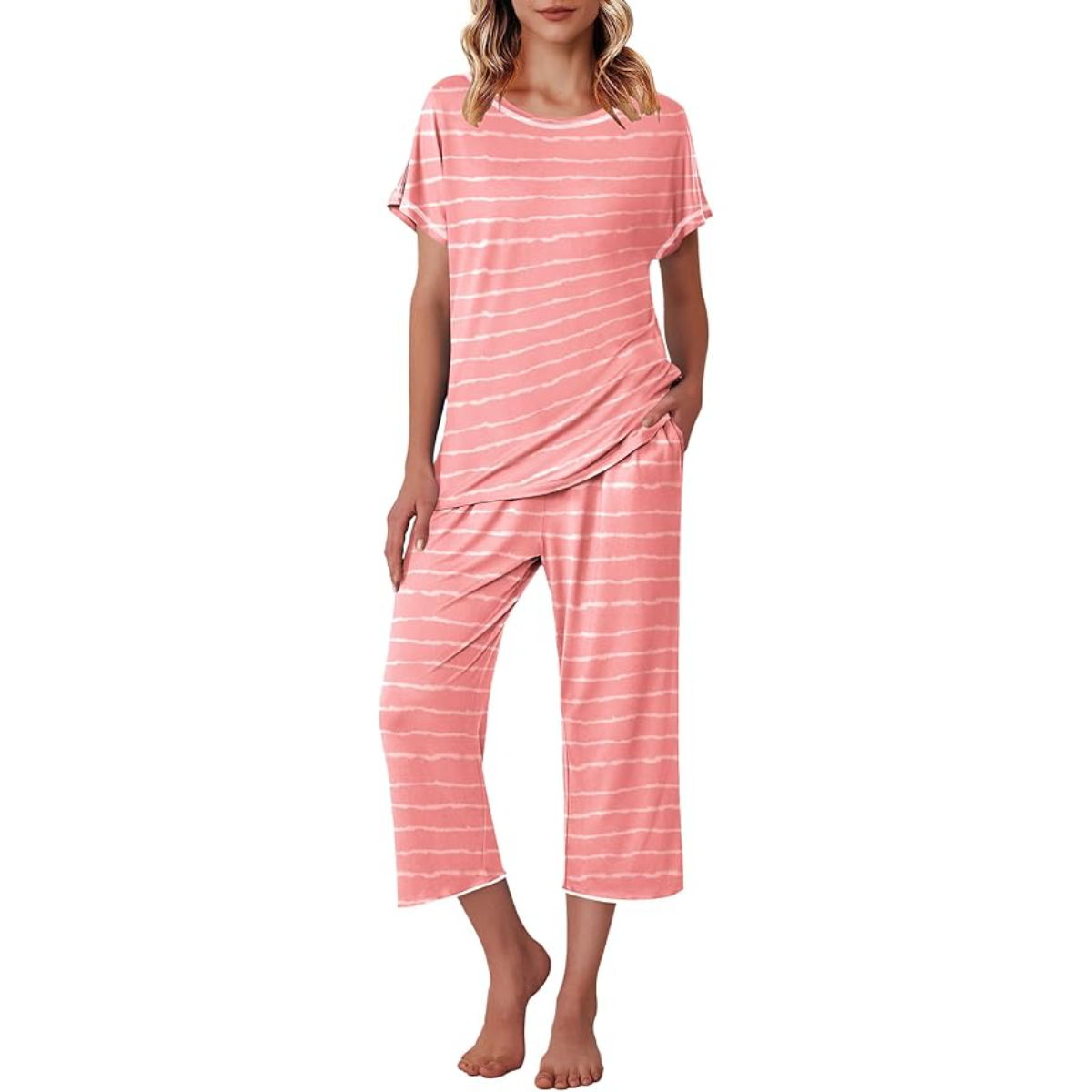 Printed Short Sleeve Capri Pajama Set