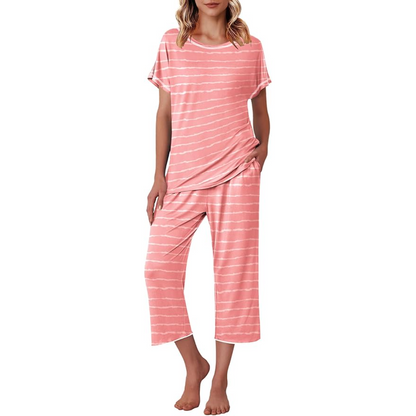 Printed Short Sleeve Capri Pajama Set