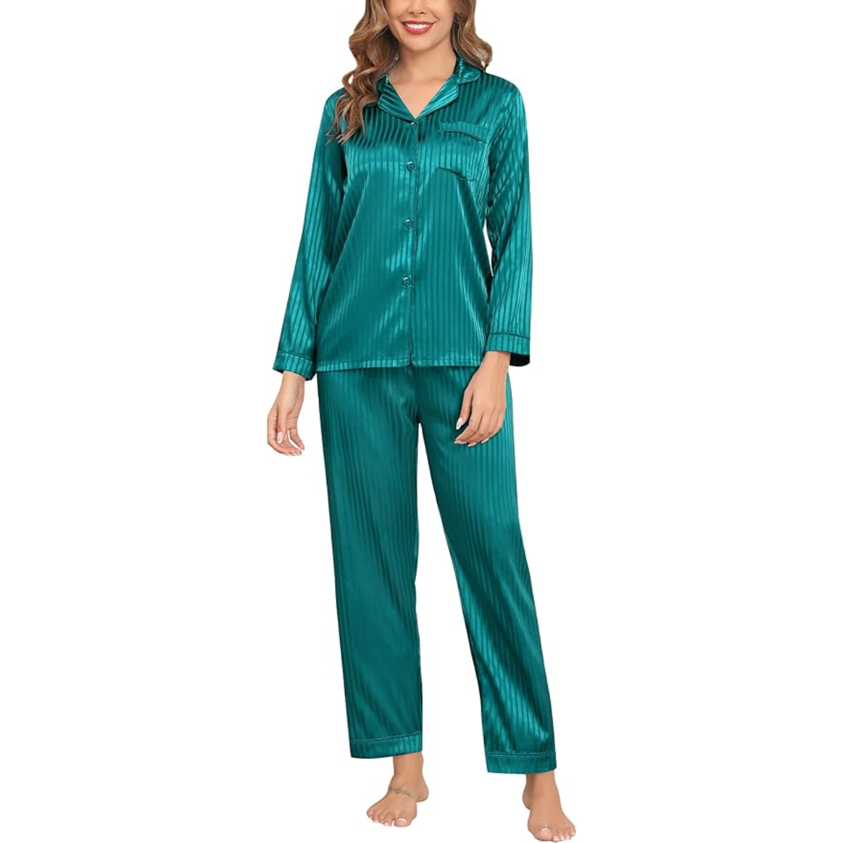 Striped Long Sleeve Satin Pajama Set