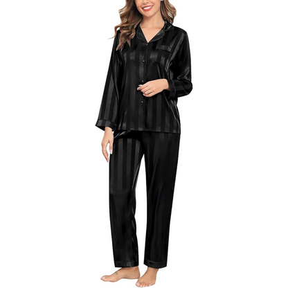 Striped Long Sleeve Satin Pajama Set