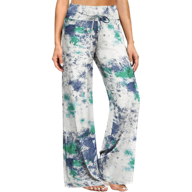 Abstract Patterned High Waisted Drawstring Pajama Pants