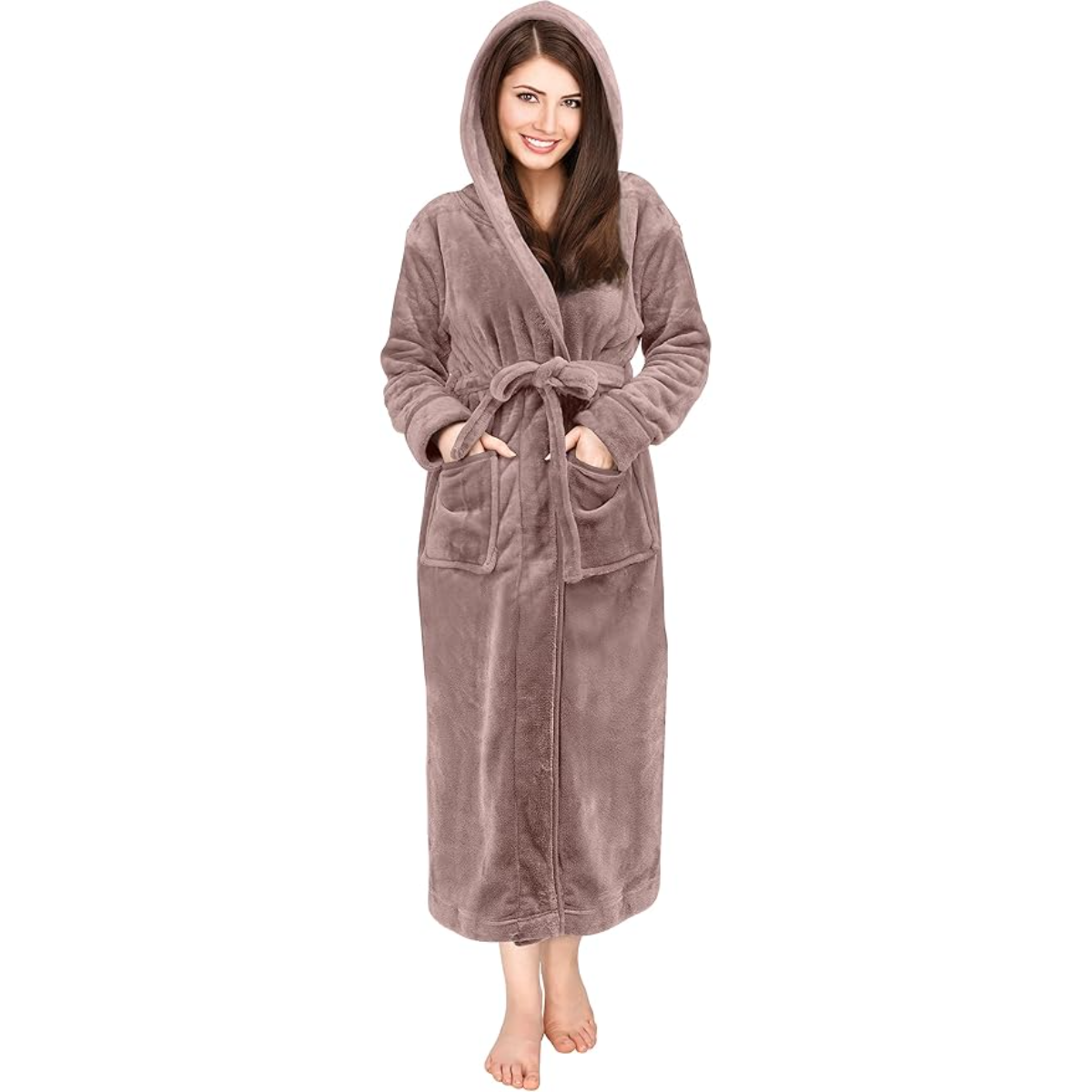 Hooded Fleece Flannel Plush Robe With Pockets