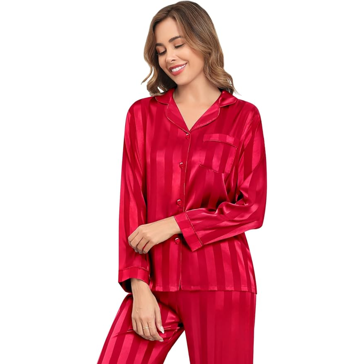 Striped Long Sleeve Satin Pajama Set