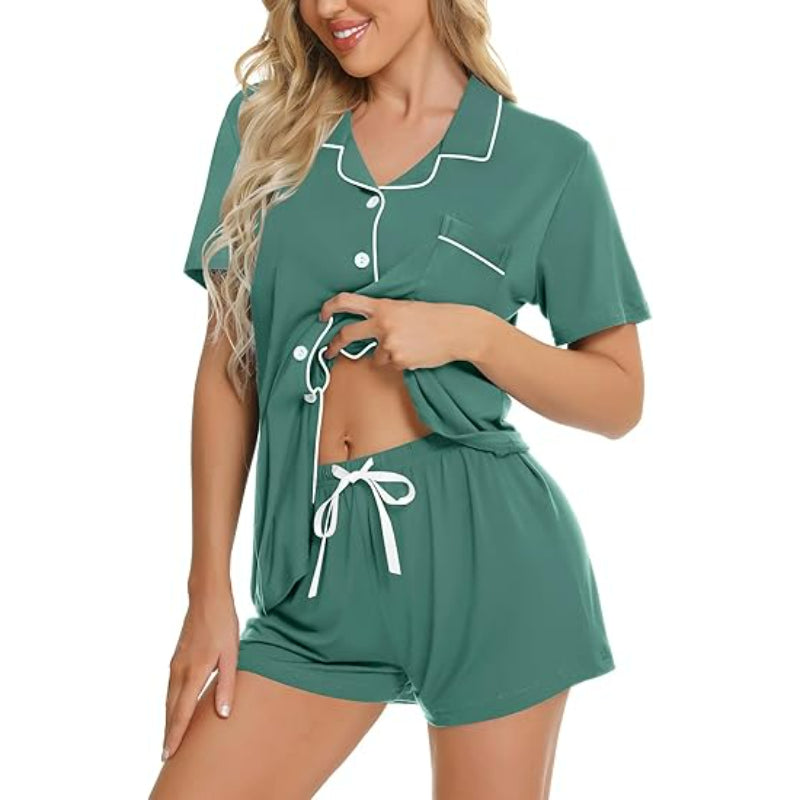 Short Sleeve Lounge Set With Button Down Top