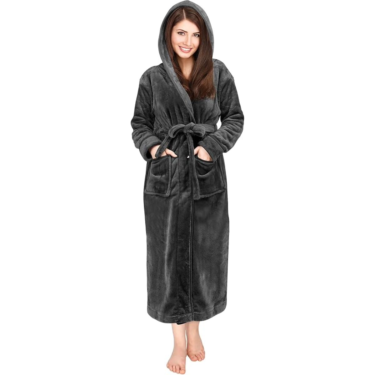 Hooded Fleece Flannel Plush Robe With Pockets