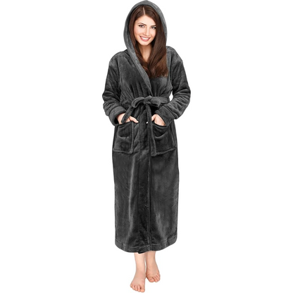 Hooded Fleece Flannel Plush Robe With Pockets