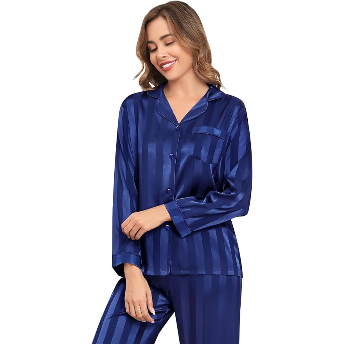 Striped Long Sleeve Satin Pajama Set