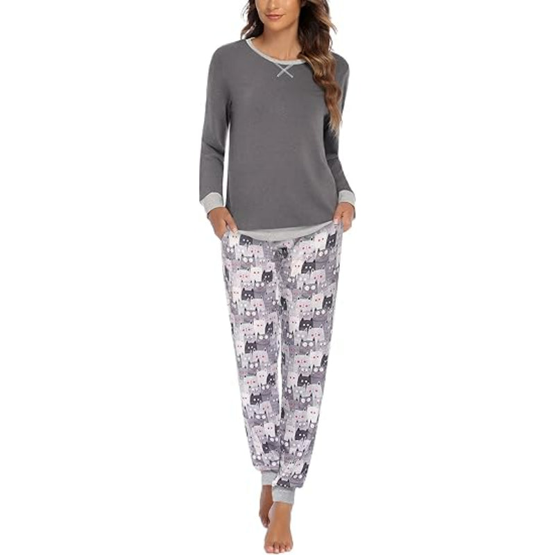 Abstract Printed Pajama Set With Elastic Waistband