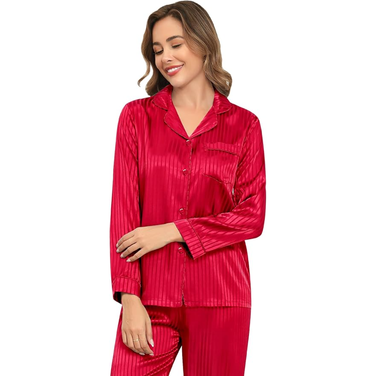 Striped Long Sleeve Satin Pajama Set