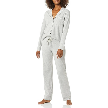 Long Sleeve Button Down Pajama Set With Adjustable Pants