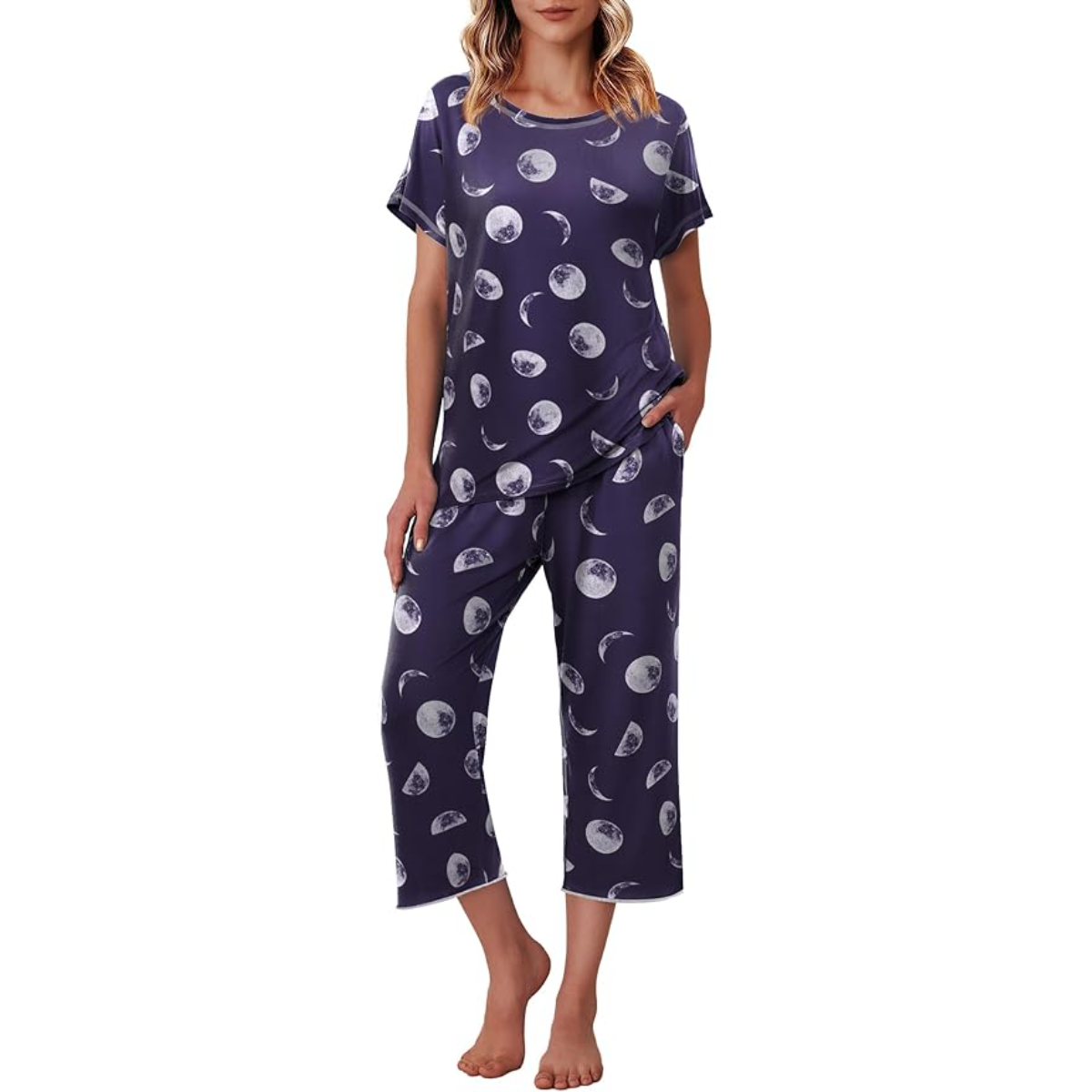 Printed Short Sleeve Capri Pajama Set