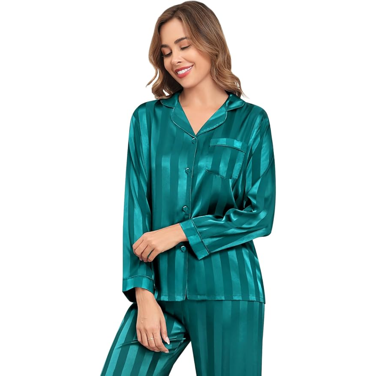 Striped Long Sleeve Satin Pajama Set