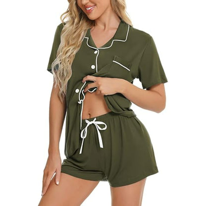 Short Sleeve Lounge Set With Button Down Top