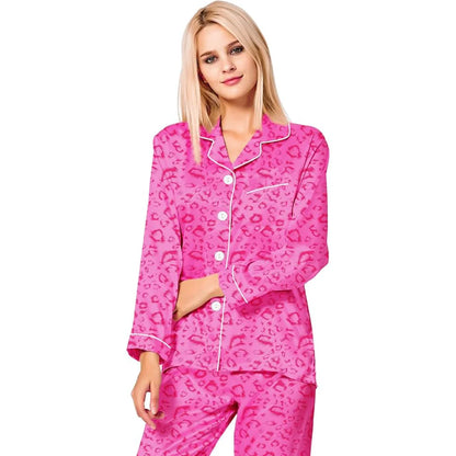 Long Sleeve Satin Pajama Set With Printed Design