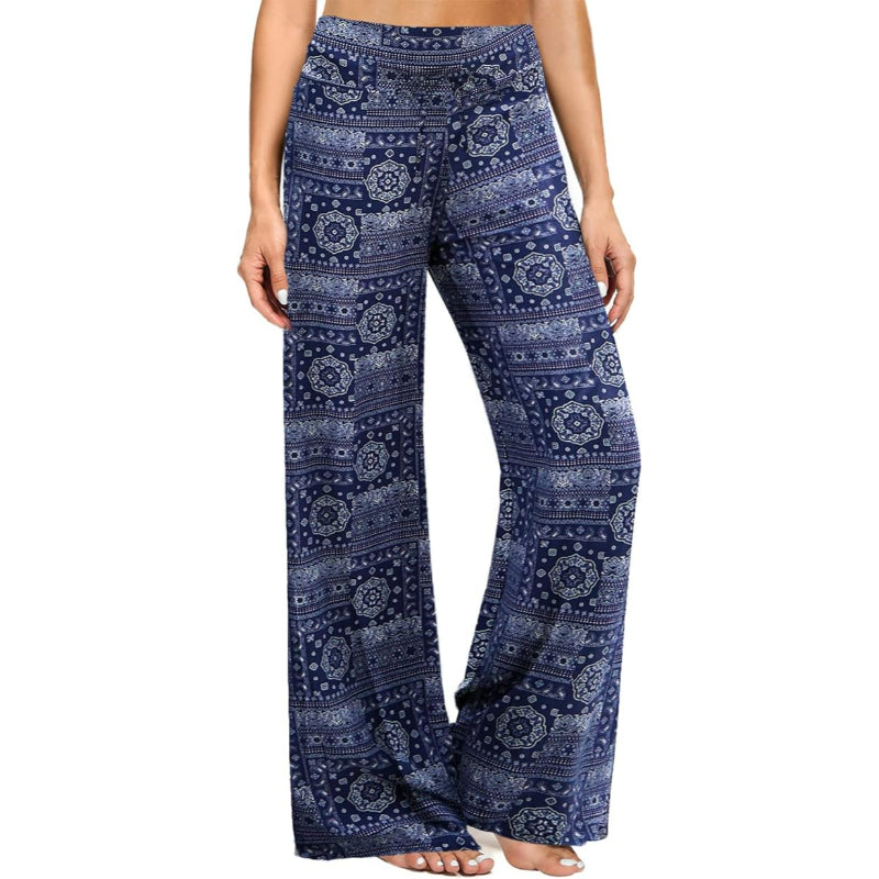 Abstract Patterned High Waisted Drawstring Pajama Pants