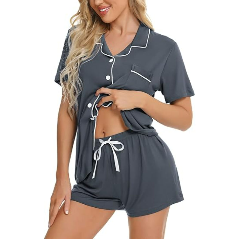 Short Sleeve Lounge Set With Button Down Top