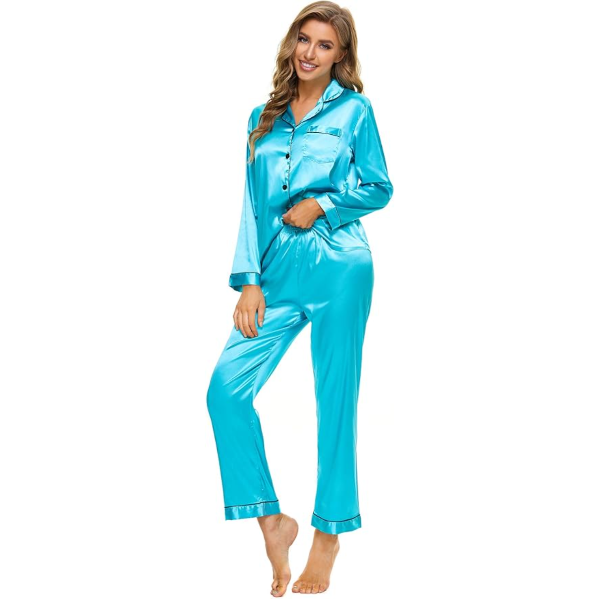 Long Sleeve Satin Button Down Sleepwear Pajama Set