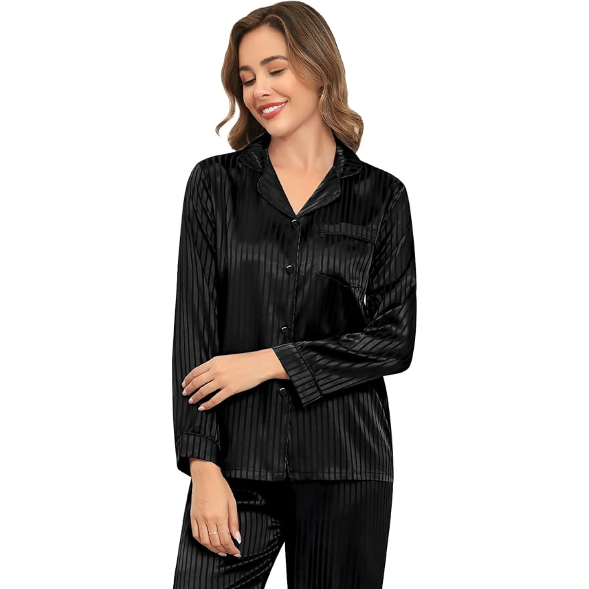 Striped Long Sleeve Satin Pajama Set