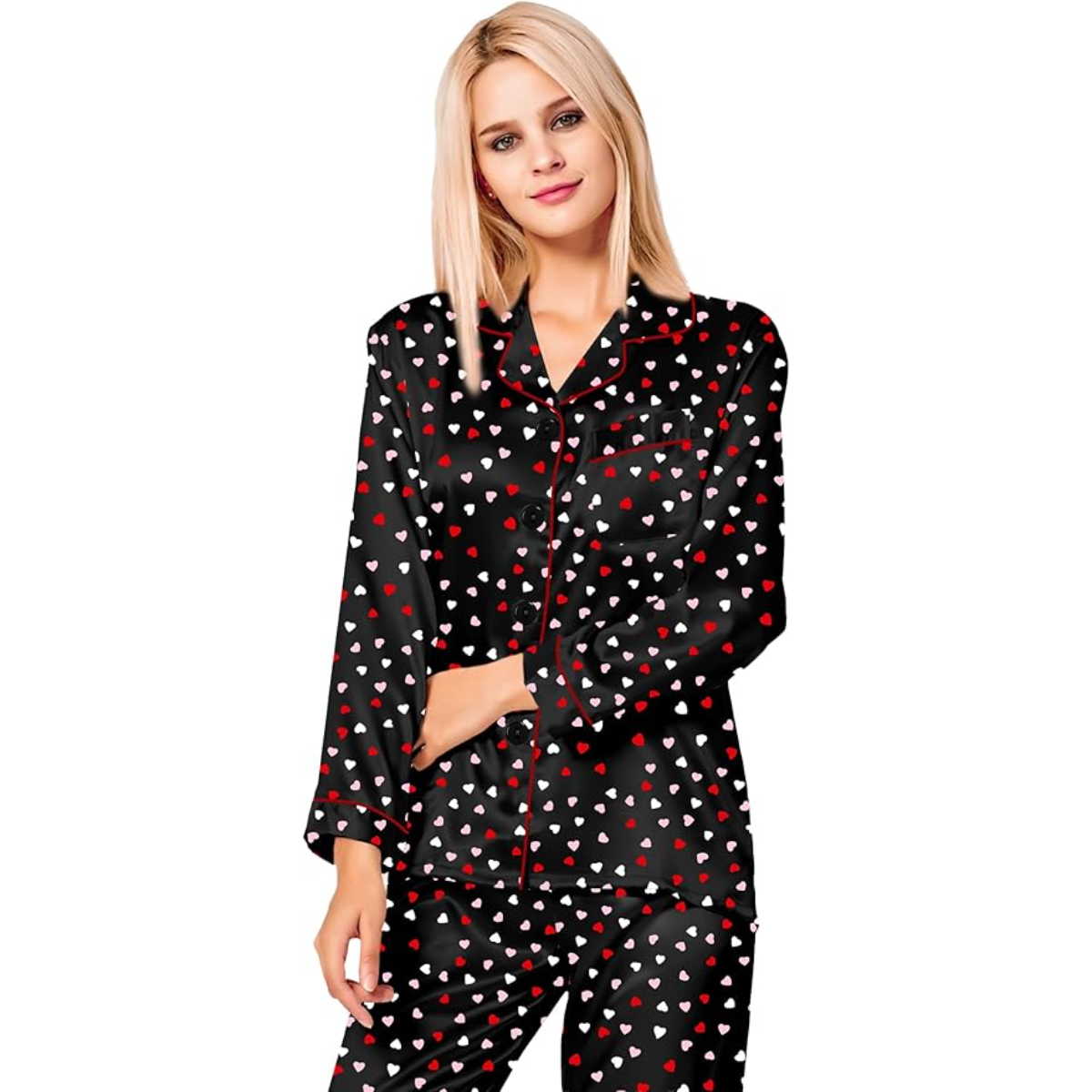 Long Sleeve Satin Printed Button Down Pajama Set