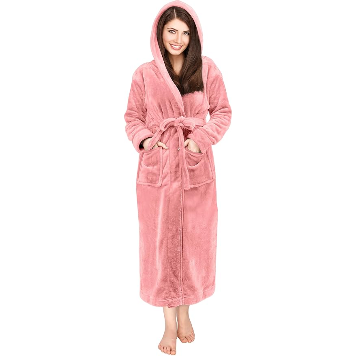 Hooded Fleece Flannel Plush Robe With Pockets