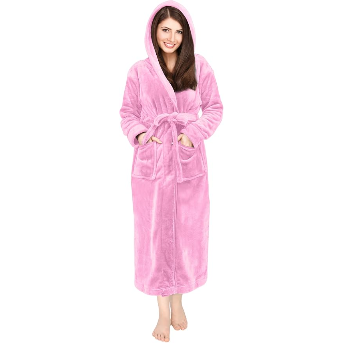 Hooded Fleece Flannel Plush Robe With Pockets