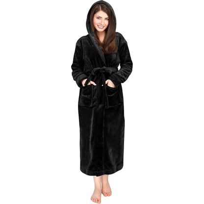 Hooded Fleece Flannel Plush Robe With Pockets