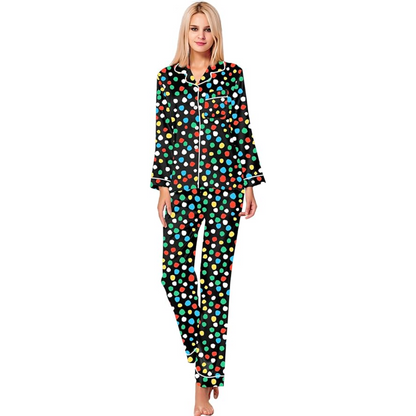 Long Sleeve Satin Printed Button Down Pajama Set