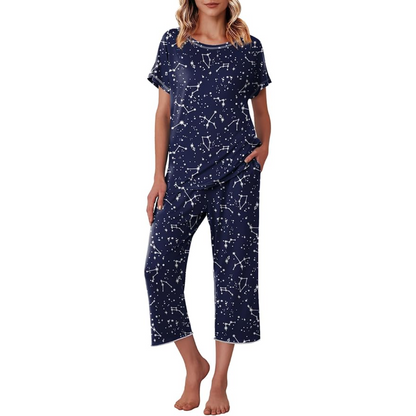 Printed Short Sleeve Capri Pajama Set