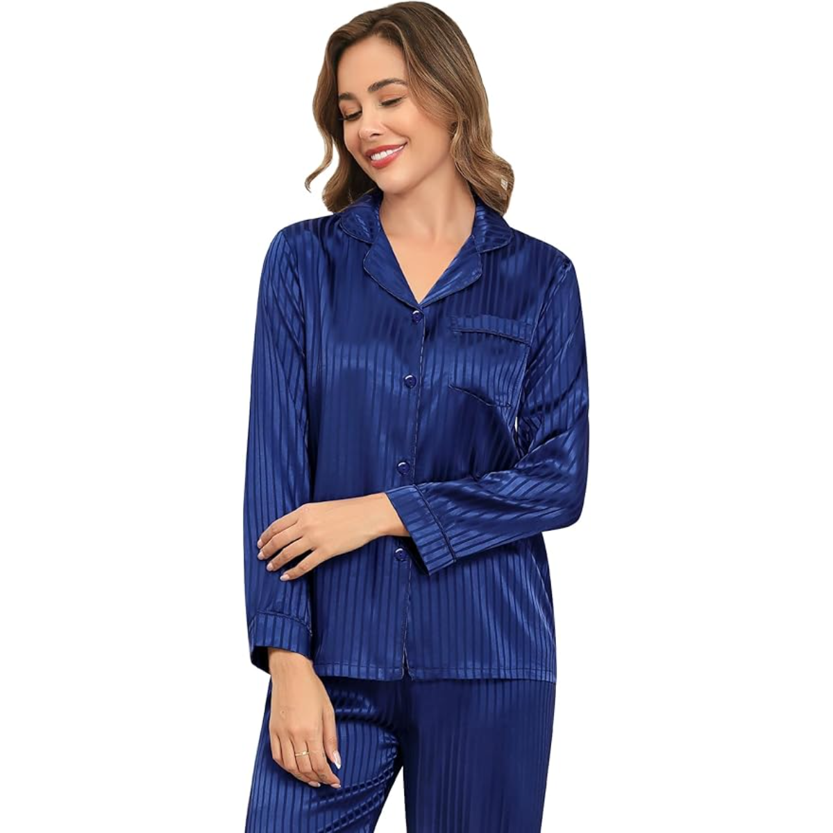 Striped Long Sleeve Satin Pajama Set