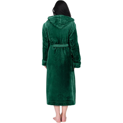 Hooded Fleece Flannel Plush Robe With Pockets