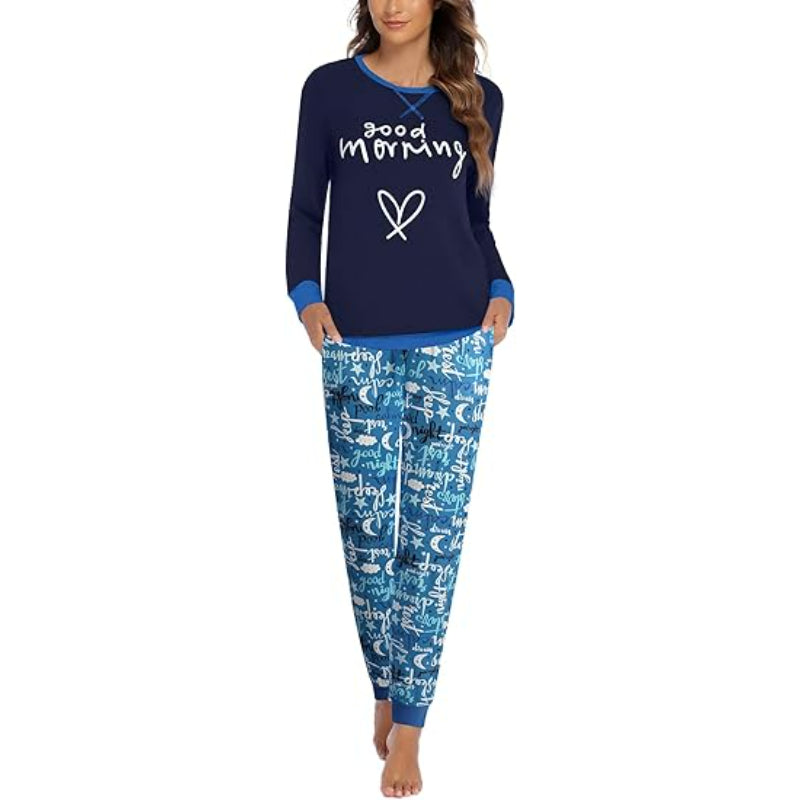 Abstract Printed Pajama Set With Elastic Waistband