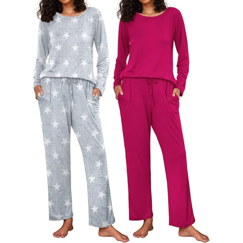 Pack Of 2 Long Sleeve Loungewear Sleepwear Set