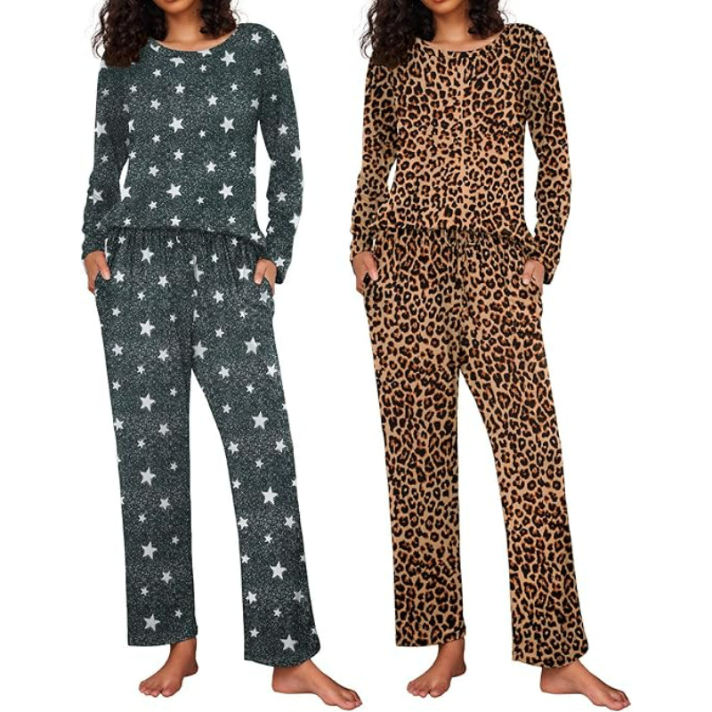 Pack Of 2 Long Sleeve Loungewear Sleepwear Set