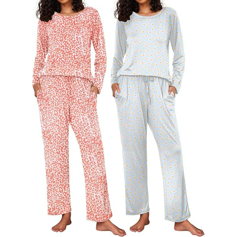 Pack Of 2 Long Sleeve Loungewear Sleepwear Set