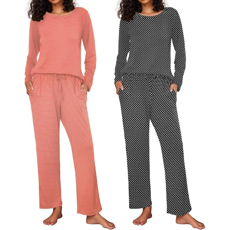 Pack Of 2 Long Sleeve Loungewear Sleepwear Set