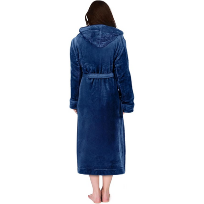 Hooded Fleece Flannel Plush Robe With Pockets