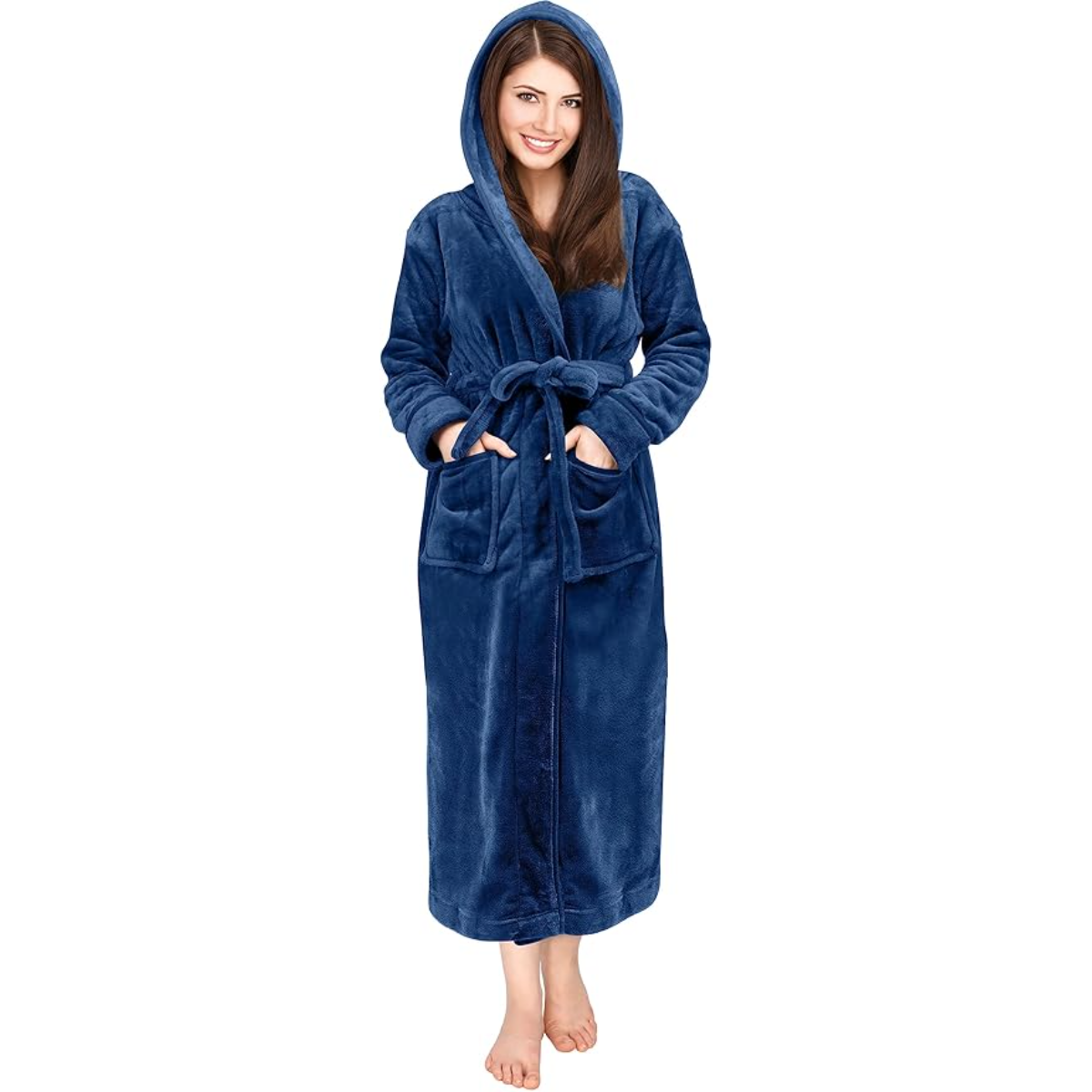 Hooded Fleece Flannel Plush Robe With Pockets